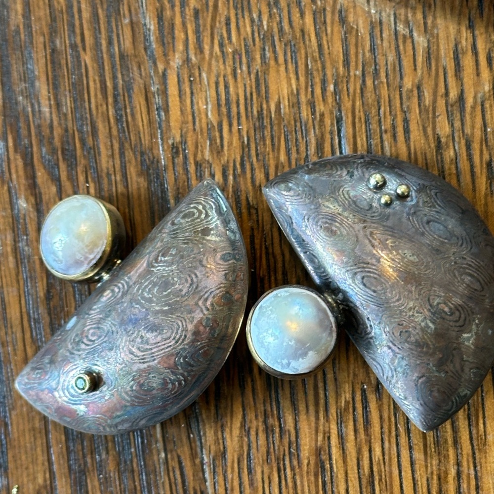 Handcrafted Moonstone and Patina Silver-Gray Half-Moon Earrings